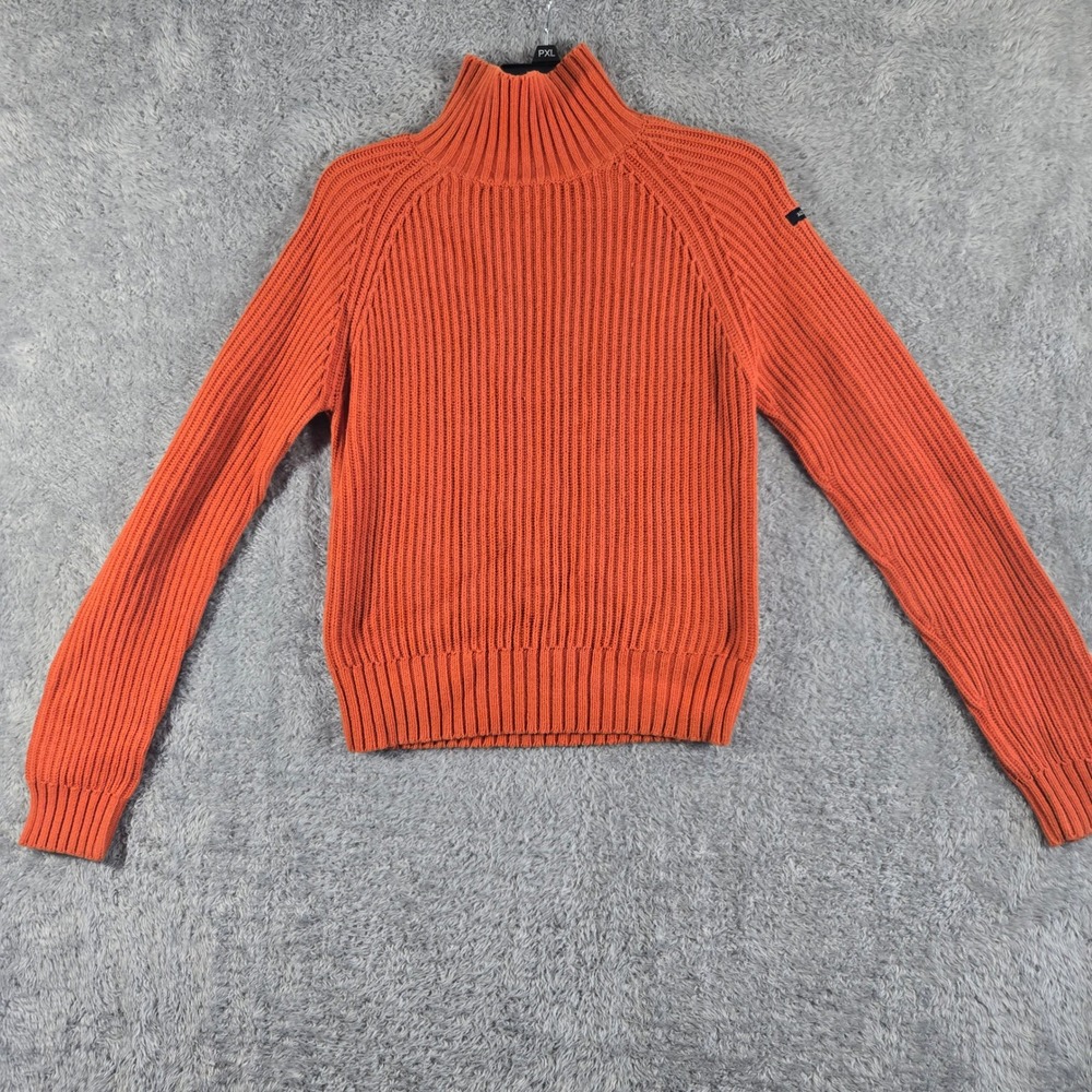 Nautica Jeans Co Women Orange Ribbed Turtleneck Cotton Knit Sweater Size S